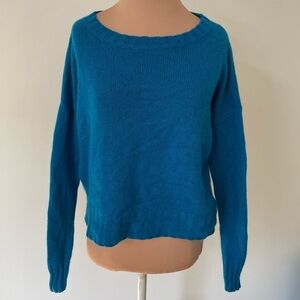360 Cashmere Ribbed Trim Blue Knit Pullover Sweater #21106 EUC Size XS